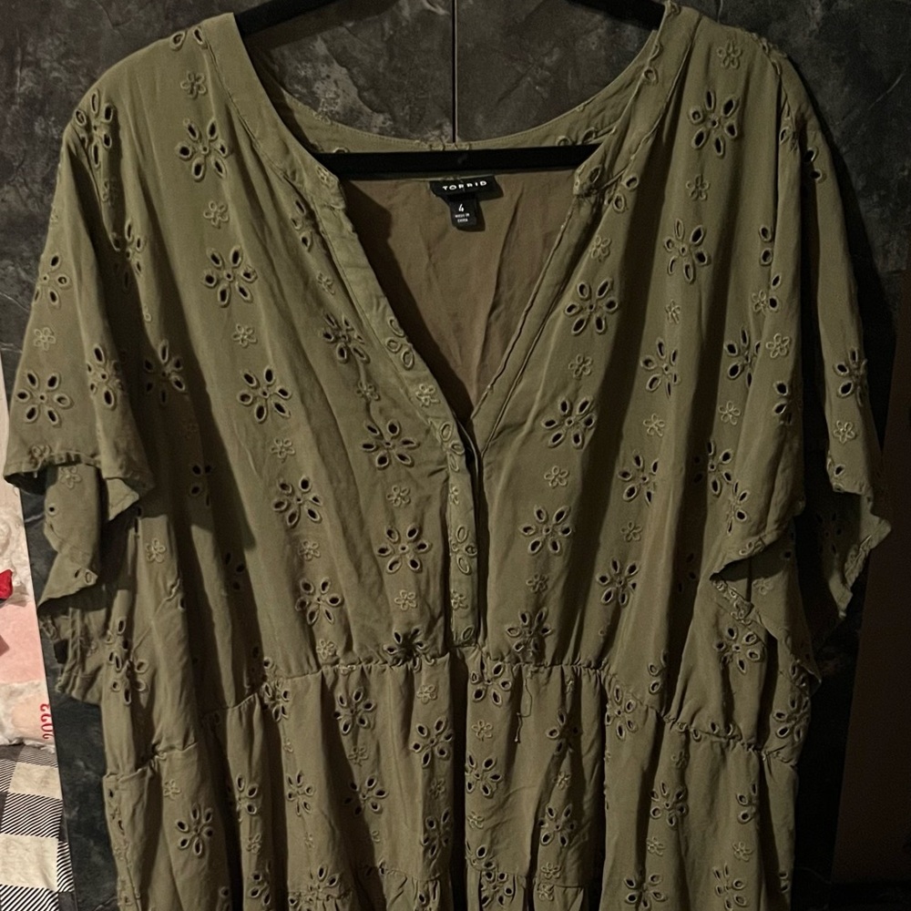 Torrid Olive Green Eyelet Top